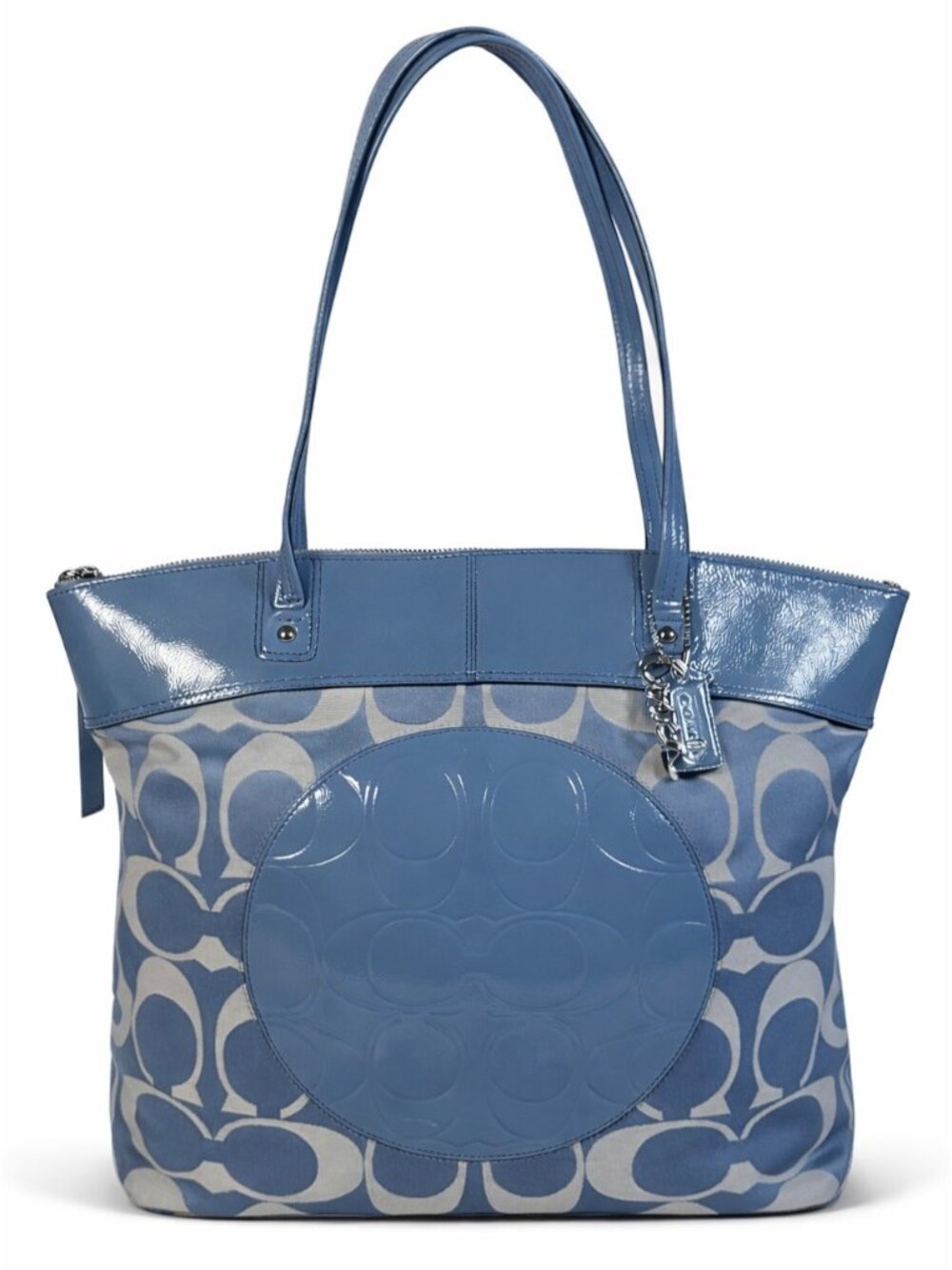Coach Handbag F18335 Blue Signature Circle Patch Tote Preppy Coastal‎ Y2K Style